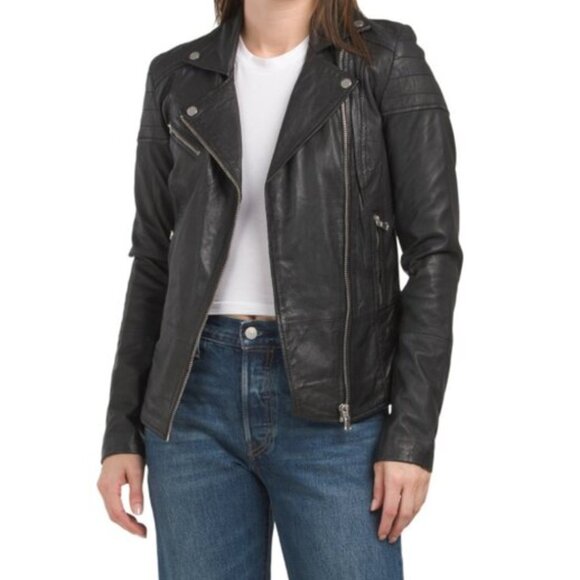 Bod & Christensen Genuine Leather Moto Jacket Zippers Classic Distressed Wm Sz L - Picture 11 of 11